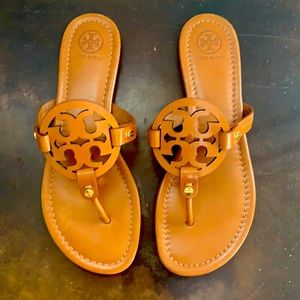 Authentic Tory Burch leather miller sandals, brown, size 9